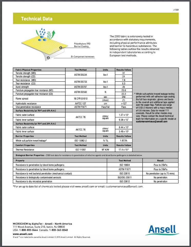 Ansell Alphatech Microchem M2300 WR23-B-30-189-05 WY23‑B‑92‑129-05 XL Suit image 12