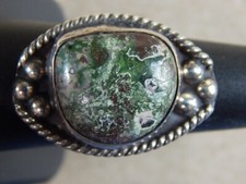 Pre-Owned Vintage Navajo Sterling Ring Chrysocolla Green Stone Size 8 Unmarked