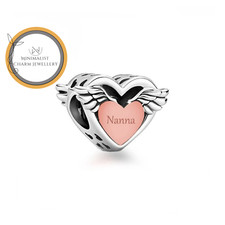 Nanna Wings Heart Charm For Bracelet, Angel Wings Charm