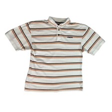 Vintage MECCA 1984 Striped Polo Shirt White Brown Black Y2K Hip Hop Mens LARGE