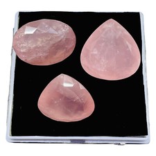 3 Pcs Natural Rose Quartz 31-39mm Mix Cut Faceted Loose Untreated Gemstones Lot