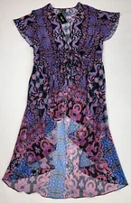 City Chic Sheer Jacket Topper Hi Lo Hem Tie Front Mixed Print Womens S (16) New