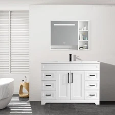 48" Bathroom Vanity With Sink Single Cabinet Ceramic Basin No Mirror Faucet