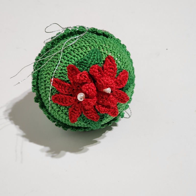 Vintage Handmade Crochet Knit Poinsettia Ornament 
