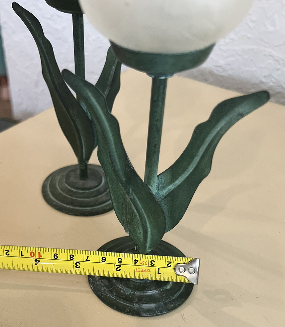 Vintage Tea Light Votive Candle Vase and Holder Tulip with Bronze Stand Set Of 2