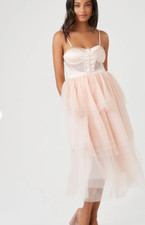 Forever 21 CHAMPAGNE Satin Tiered Midi Dress Small S