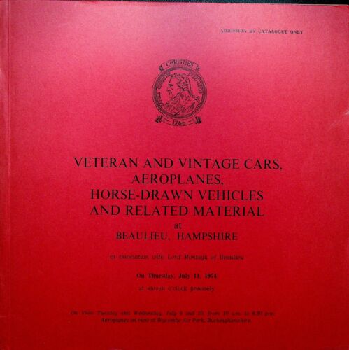 Veteran Vintage Thoroughbred Vehicles En Geneva Car Plat Enchères Catalogue 1974 - 第 1/5 張圖片