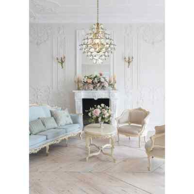 CRYSTAL CHANDELIER LIGHT FIXTURE SATIN GOLD HIGH QUALITY FOYER OR DINING ROOM