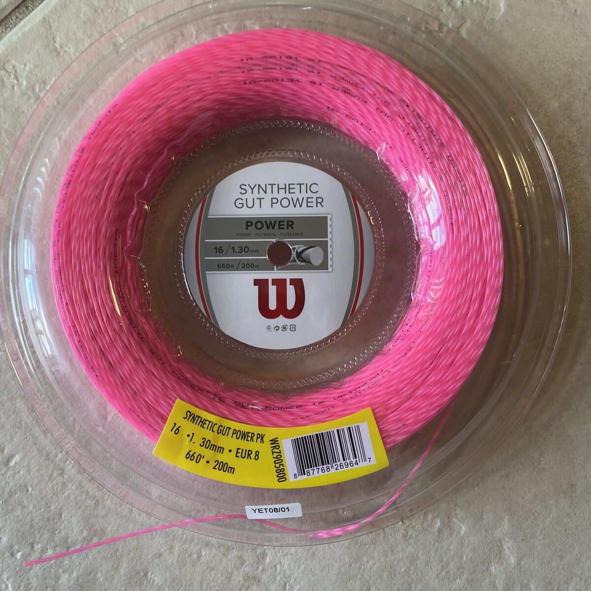 Wilson Synthetic Gut Power 16 Tennis String 200m Reel, Pink