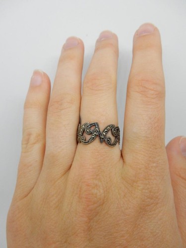 *BANDA DE PLATA ESTERLINA PARA DAMAS, INICIAL "N" MARCASITA, TALLA 7,5 #W517 - Imagen 8 de 9