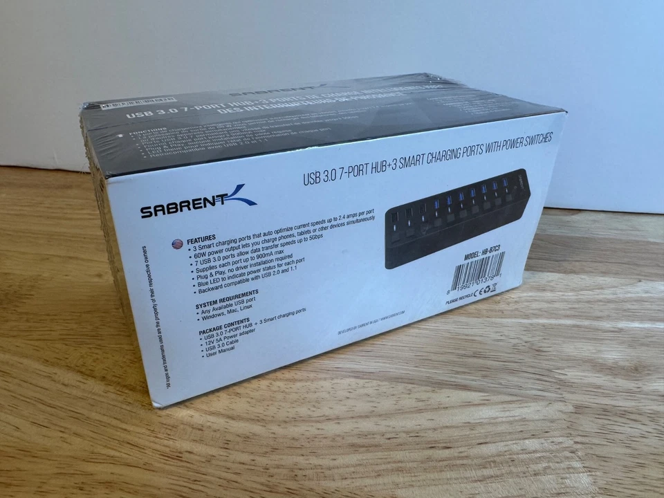 Sabrent HB-B7C3 60W 7-Port USB 3.0 Hub + 3 Smart Charging Ports ~NEW~ - Image 2 of 3