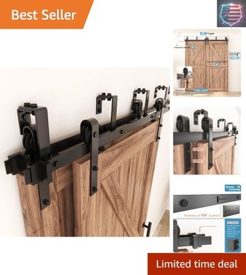 8FT Double Track Bypass Sliding Barn Door Hardware Kit for 2 Doors, Bypass Ba...