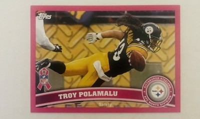 2011 Topps Crucial Catch Pink BCA #100 Troy Polamalu Pittsburgh Steelers Card 