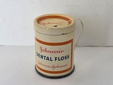 Vintage Johnson & Johnson Dental Floss Round Tin w cutter on side advertising