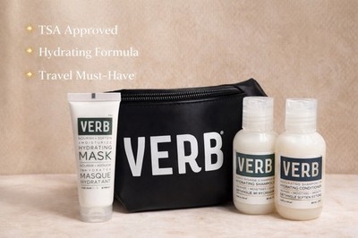 VERB Hair Care Travel Set 3 Pc + Cosmetic Bag TSA Size Shampoo Conditioner