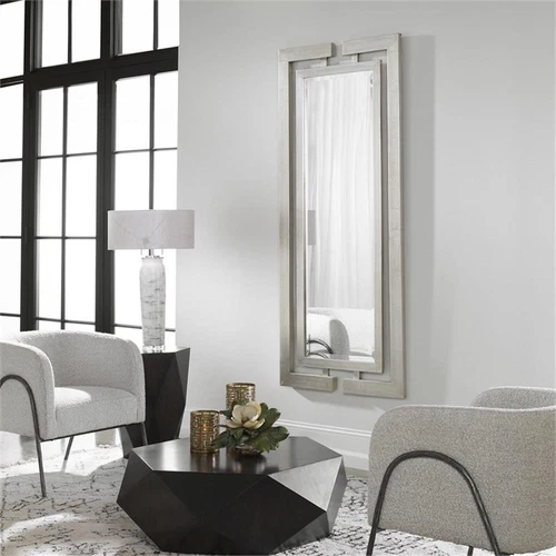 Uttermost Jamal Contemporary Wood Mirror in Scratched Silver Finish - Picture 3 of 4