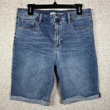 Old Navy Womens Size 12 Bermuda Jean Shorts Blue Stretch Zip High Rise