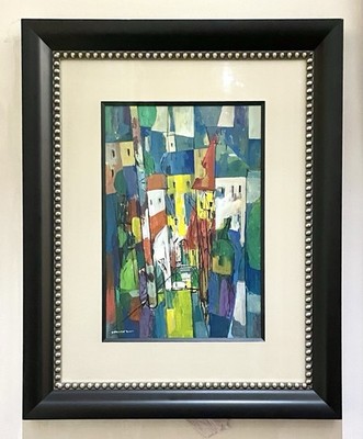 Large original Mahmud Cawain abstract oil/acrylic painting. Expensive wood Frame
