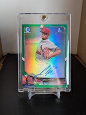 Jordan Hicks 2018 Bowman Chrome 1st Bowman Green Rookie Auto /99 ON CARD. rookie card picture