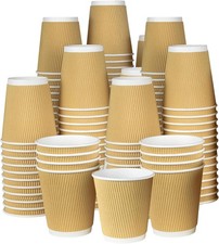 Disposable Brown 8oz & 12oz Coffee Cup Ripple Paper Triple Layer Takeaway Cups