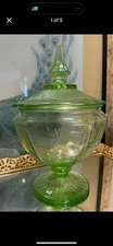 Princess Green Uranium Glass by ANCHOR HOCKING Candy Jar With Lid