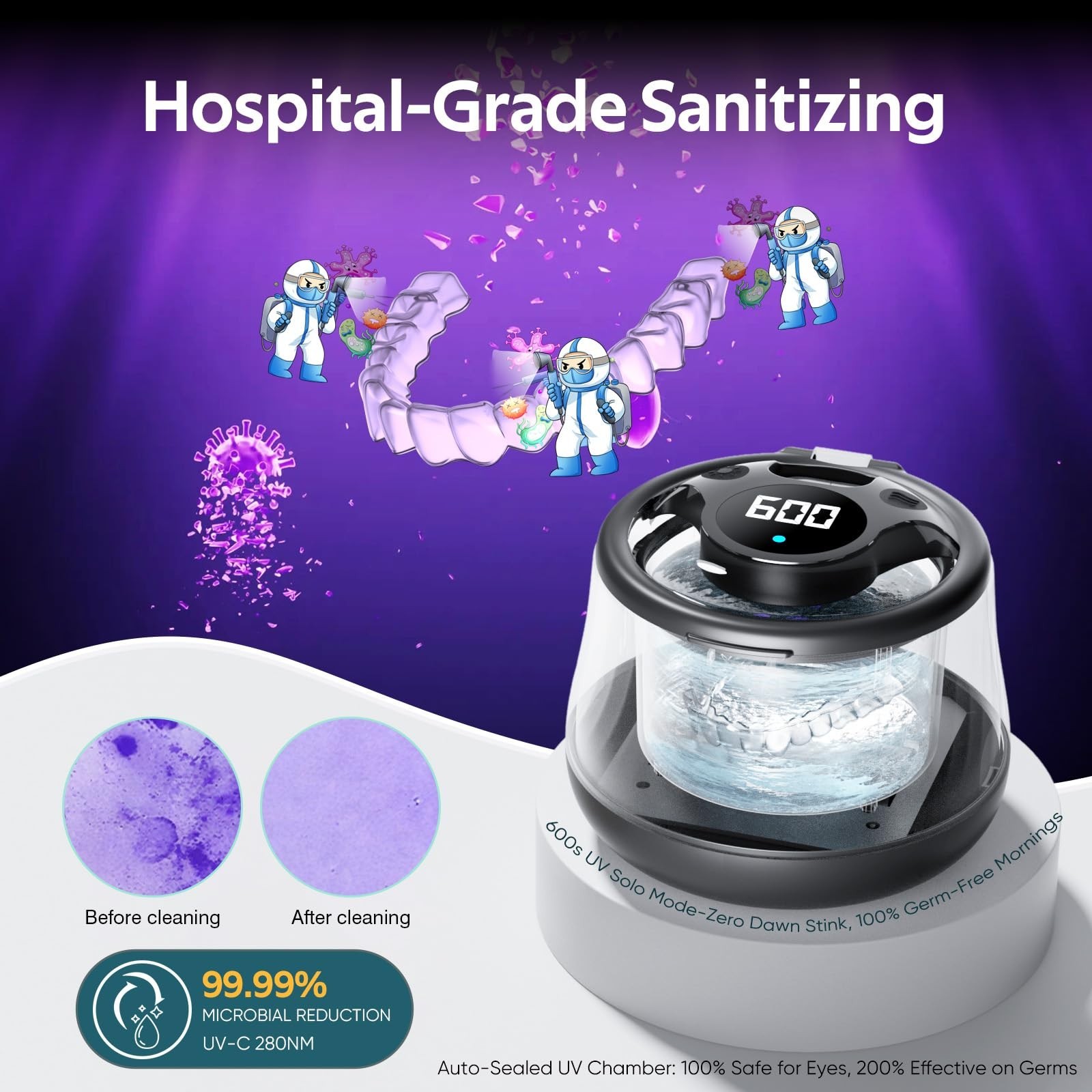 Ultrasonic Retainer Cleaner Machine- 45kHz Denture Cleaner, 200ML Dental Clea...