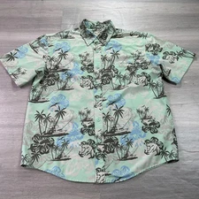 Huk Performance Fishing Shirt Mens Medium Mint Green Hawaiian Button Down Aloha