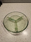 Footed Vaseline Glass Divided Plate Green Depression Uranium Cameo Ballerina Vtg