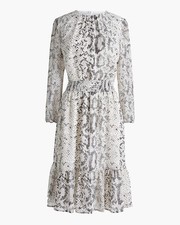 NWT J Crew Animal Reptile print smocked-waist dress AK925 Grey/White | L