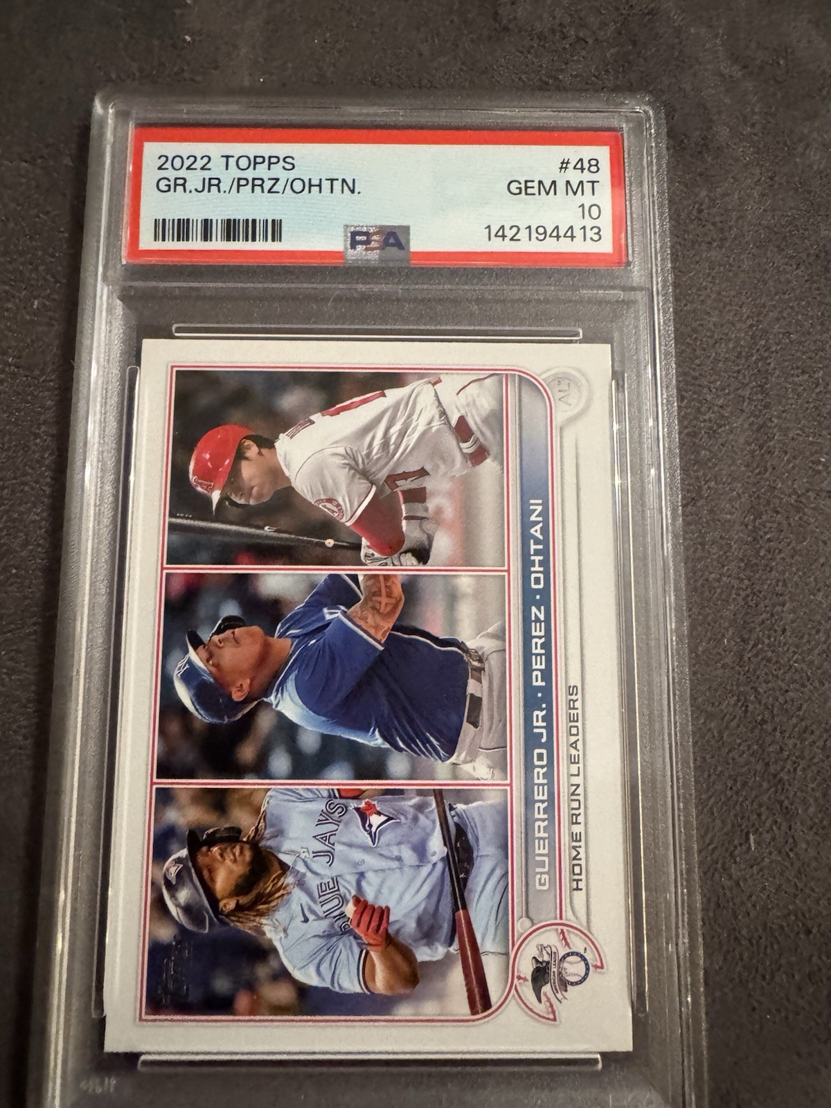 2022 Topps Series 1 - League Leaders Shohei Ohtani, Vladimir Guerrero Jr. PSA 10 view 1