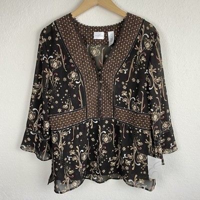 Emma James 18 Blouse Fairy Whimsigoth Brown Floral Button Velvet Peasant NEW