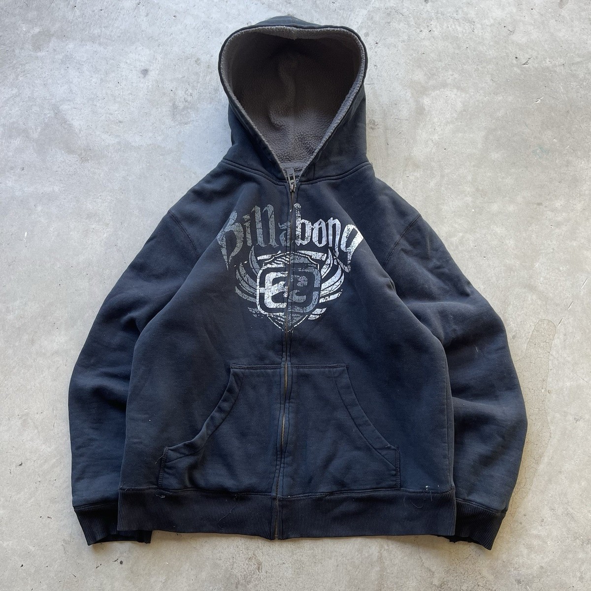 Vintage Y2K Billabong Hoodie Sherpa Full Zip Up Brown Men's Medium