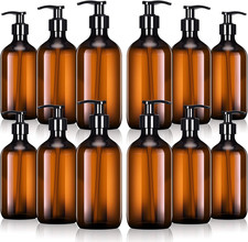 12 Pack Amber Pump Bottles 16.9 Oz Refillable Soap Shampoo Lotion Dispenser