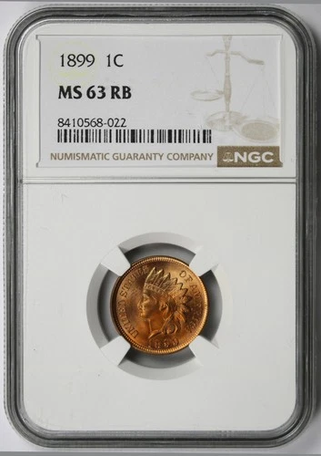 1899 Indian Head Penny 1C MS 63 RB Red Brown NGC