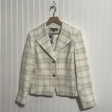 NWT John Meyer plaid blazer jacket cream check 6 classic preppy quiet luxury