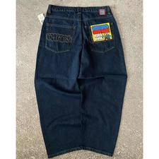 Embroidered Alt Baggy Jeans Grunge Y2K Wide Leg Gothic Streetwear S-2XL