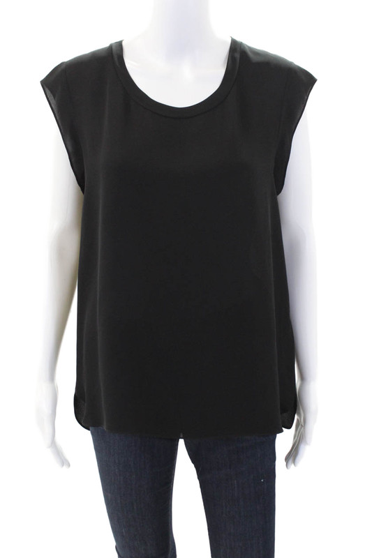 3.1 Phillip Lim Womens Cap Sleeve Scoop Neck Silk Blouse Shirt Black Size 10