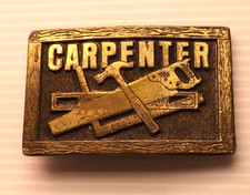 Vintage 1977 Brass Belt Buckle Carpenter w/Tools of Trade /Haddox