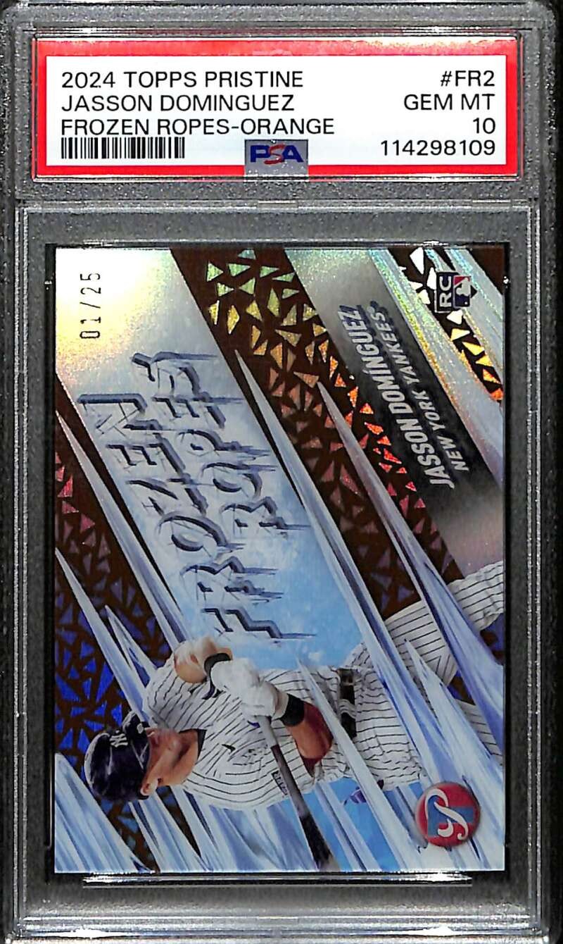 2024 Topps Pristine Frozen Ropes Orange fr2 Jasson Dominguez Rookie 1/25 PSA 10