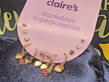 BRAND NEW Claire's Sensitive Solutions Stackable 6 Pair Love Cherry Earring Set
