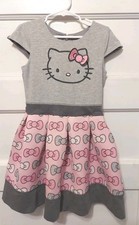 Hello Kitty Girl's Size 6X Gray Pink Short Sleeve Bow Design Fit Flare Dress