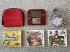 Console Nintendo 2DS rouge transparent, stylet d'origine, chargeur, lot de 3 jeux