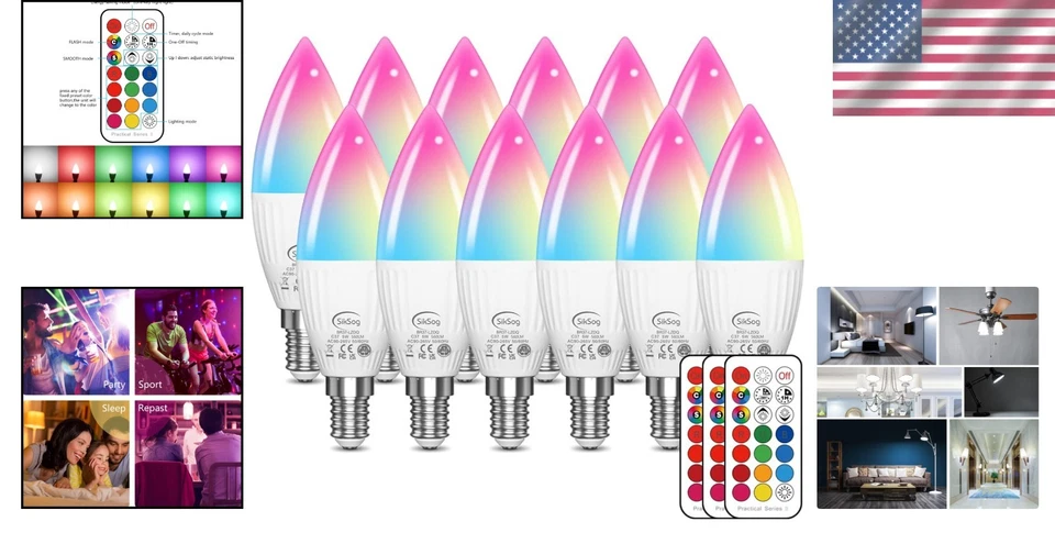 5W E12 LED Bulbs 12-Pack, Color Changing with Remote Control - Image 2 of 4
