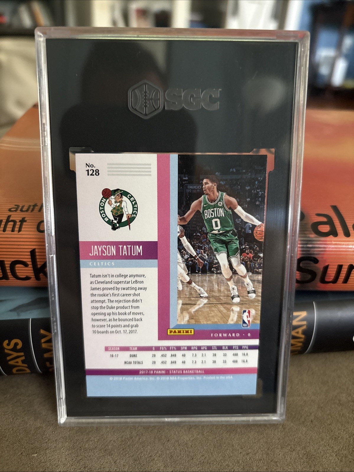 2017-18 Panini Status - Rookies Jayson Tatum #128 Red /299 (RC) SGC 9.5 Rookie view 3