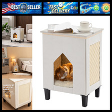 Indoor Cat House Condo with Scratch Pad, Leather Bed  Nightstand for Living Roo