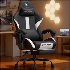 GTPLAYER Gaming Chair with Foot Rest & Pocket Spring Cushion, Ergonomic High Bac