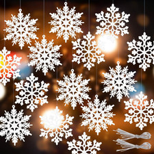 Winter Christmas Hanging Snowflake Decorations - 40Pcs White Snowflakes Hanging