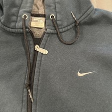 Vintage 90s Y2K Nike Grey Tag Swoosh Zip Up Hoodie 2XL Dark Greenish Blue