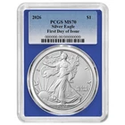 2026 $1 1-oz American Silver Eagle PCGS MS70 FDOI Blue Label Blue Frame