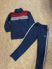 Adidas Boys Track Suit Size 7 Navy Blue Burgundy 2 Piece Set